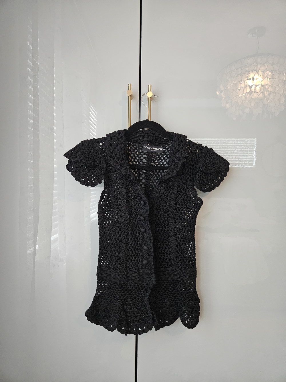 Dolce & Gabbana Black Crochet Button-Up Short Sleeve Top